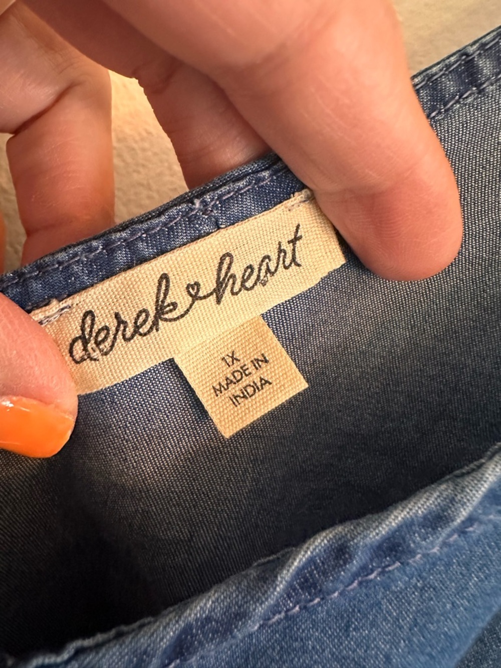 Derek Heart Chambray Babydoll Mini Dress 1X Denim Western Boho Festival Cowgirl - Picture 2 of 7